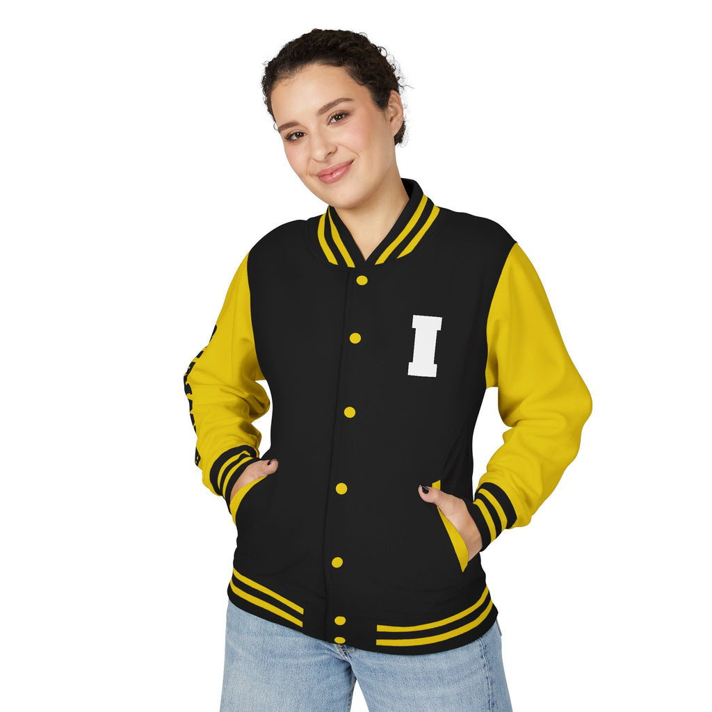 Iowa Letterman Jacket — Classic Black & Gold Varsity Jacket