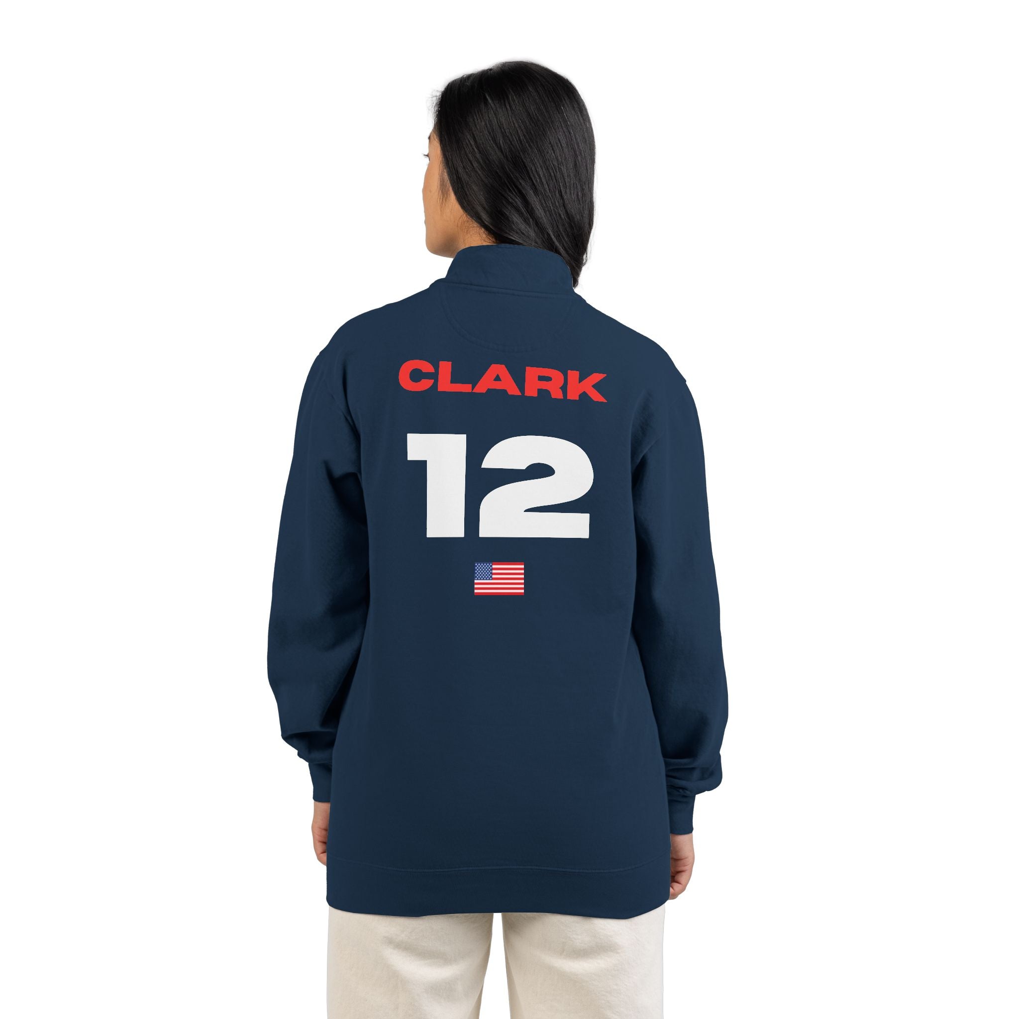 Quarter-Zip Sweatshirt — 'CLARK 12' USA Flag Athletic Pullover