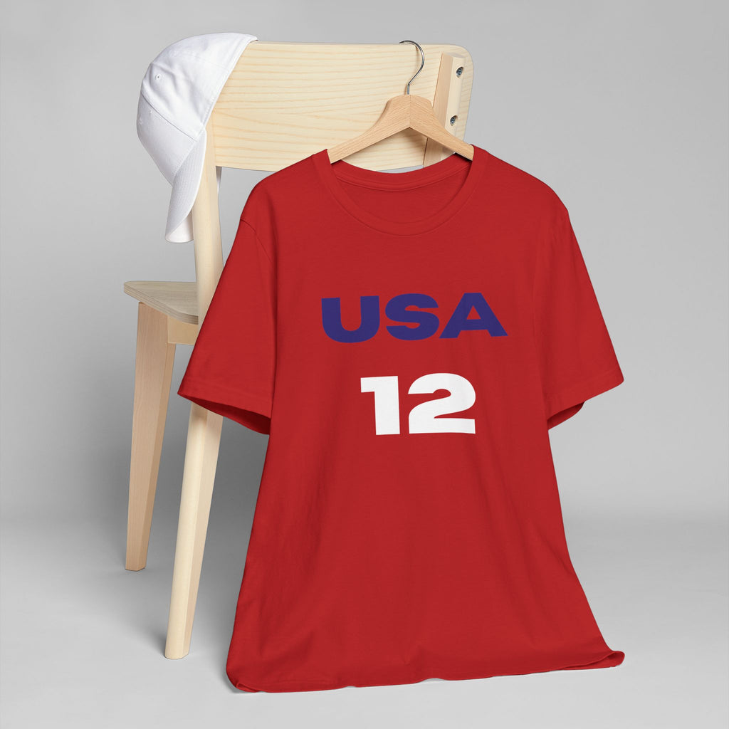 CAITLIN CLARK USA #12 Jersey T‑Shirt — Patriotic Sports Tee (USA, CLARK)
