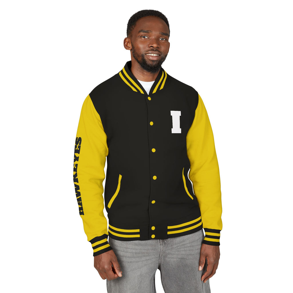 Iowa Letterman Jacket — Classic Black & Gold Varsity Jacket