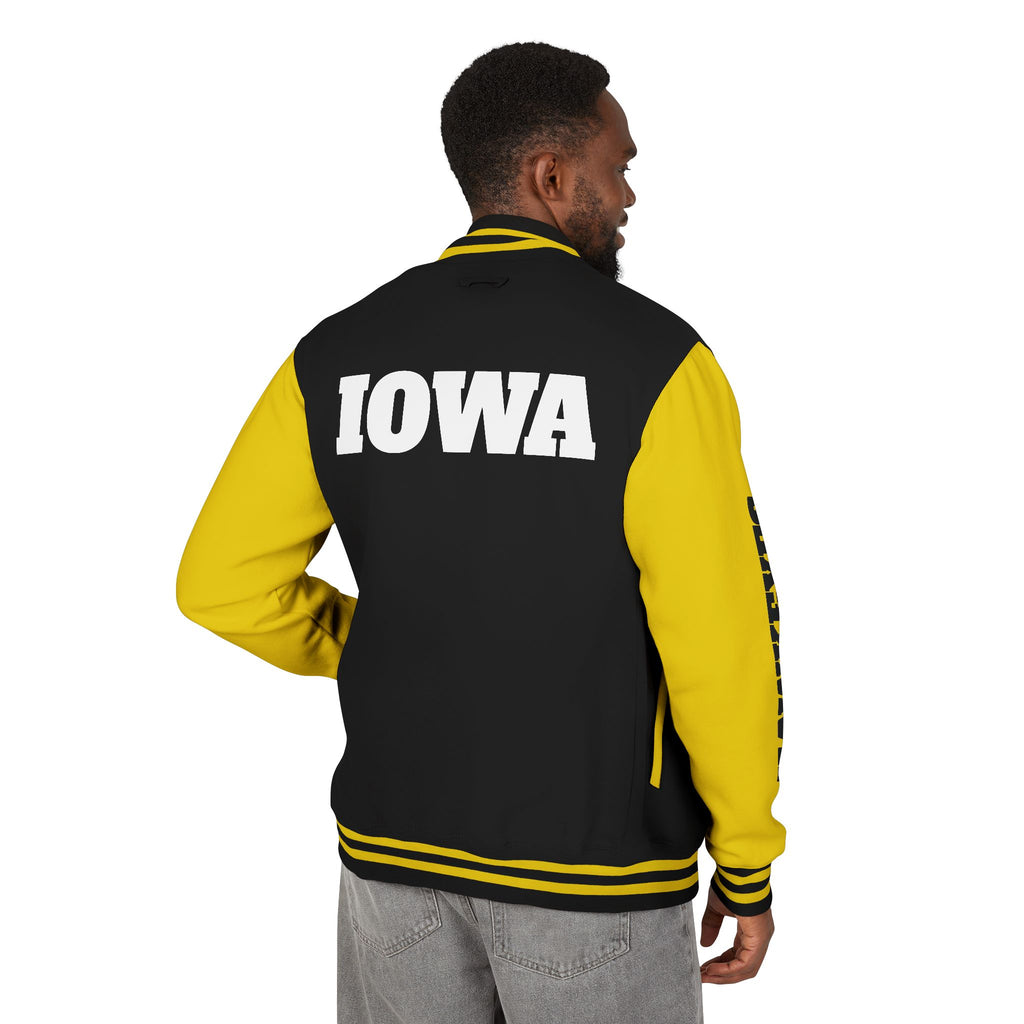 Iowa Letterman Jacket — Classic Black & Gold Varsity Jacket