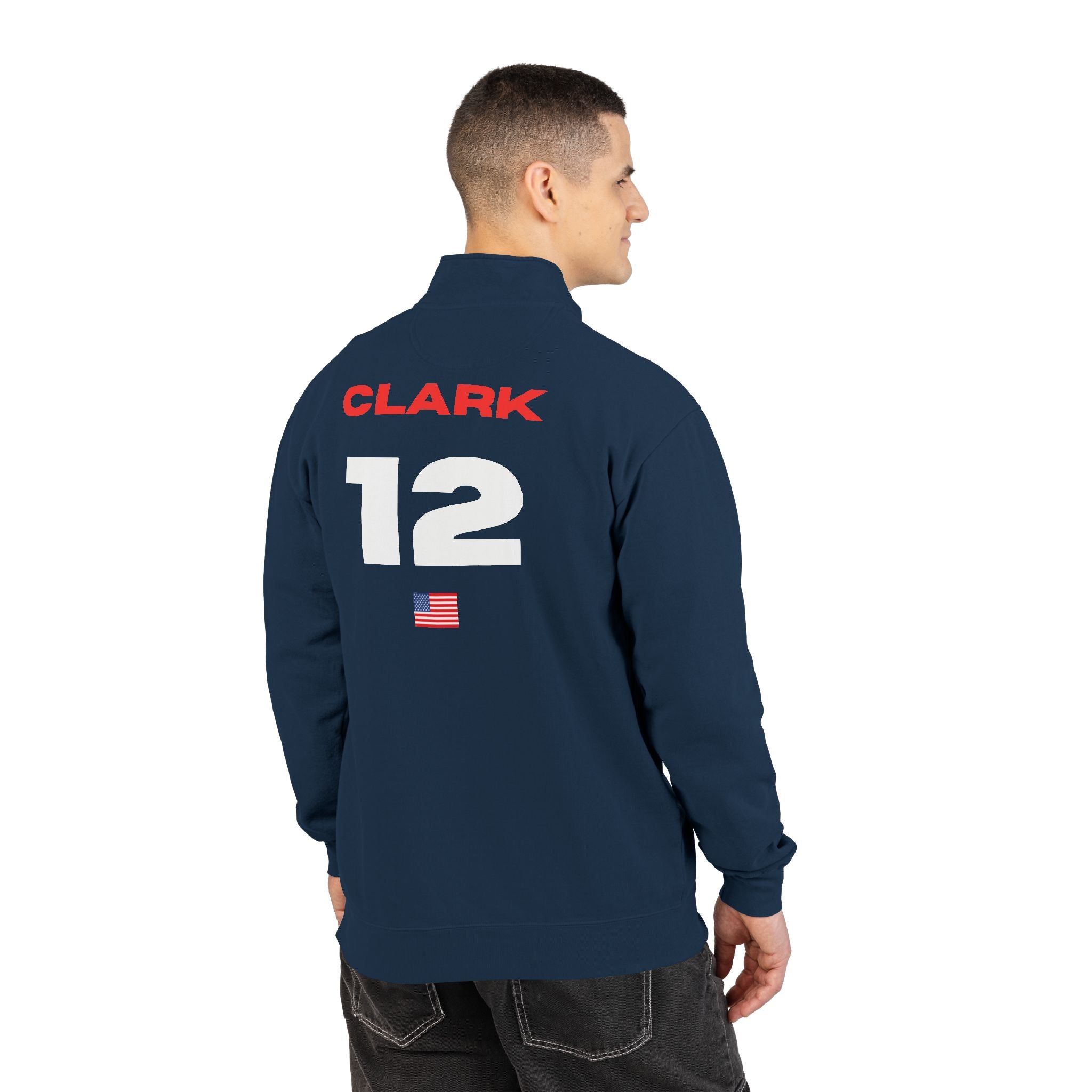 Quarter-Zip Sweatshirt — 'CLARK 12' USA Flag Athletic Pullover