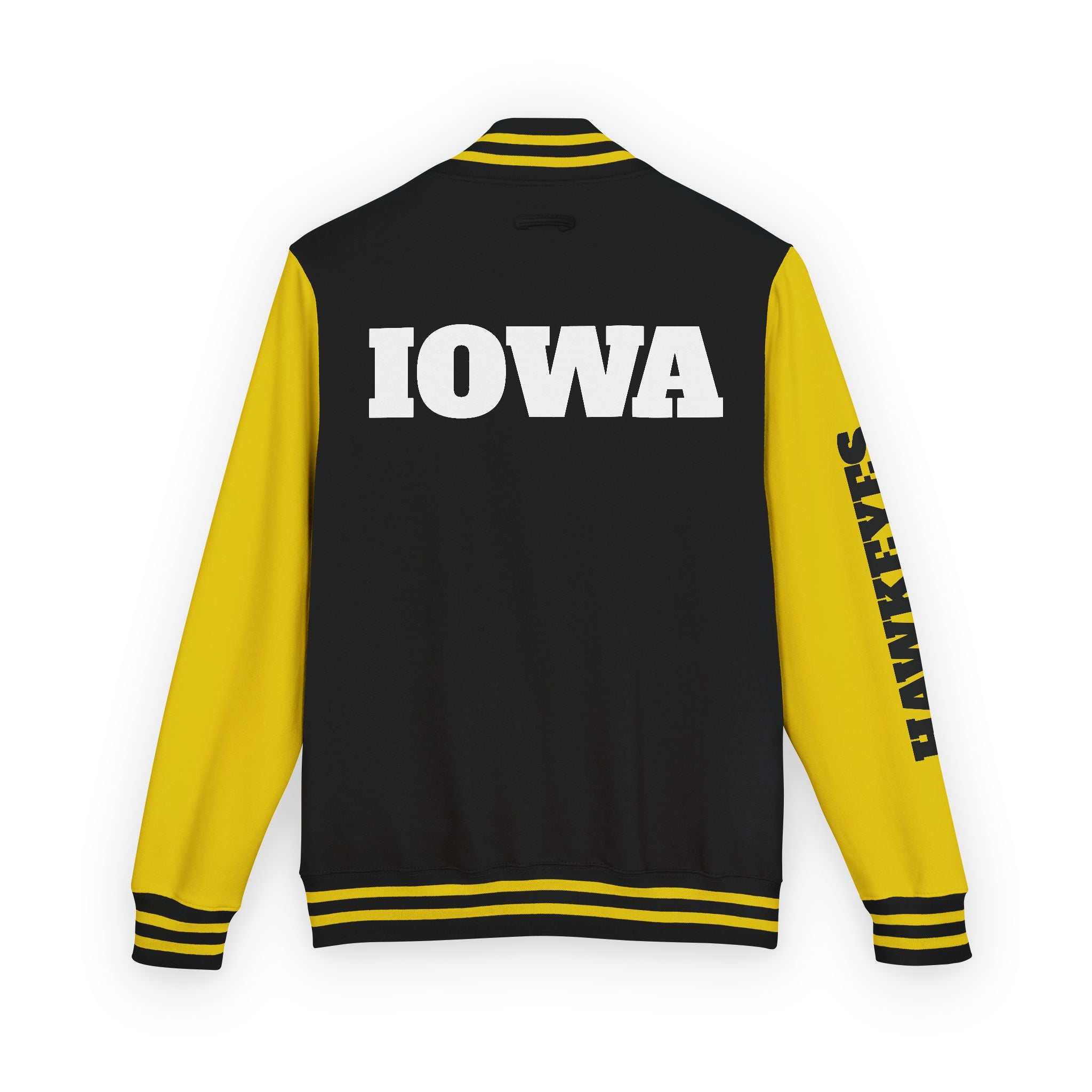 Iowa Letterman Jacket — Classic Black & Gold Varsity Jacket