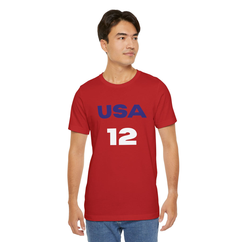 CAITLIN CLARK USA #12 Jersey T‑Shirt — Patriotic Sports Tee (USA, CLARK)