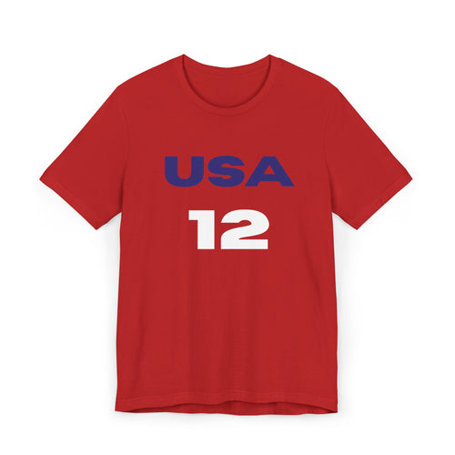 CAITLIN CLARK USA #12 Jersey T‑Shirt — Patriotic Sports Tee (USA, CLARK)